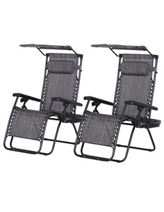 Outsunny 2 Piece Foldable Reclining Garden Chair with Headrest, Grey 84B-P189