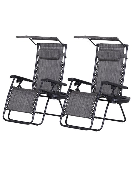 Outsunny 2 Piece Foldable Reclining Garden Chair with Headrest, Grey 84B-P189 - pic 82264 | FastDaddyshop