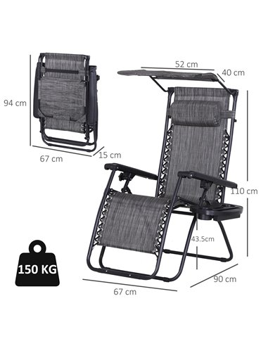 Outsunny 2 Piece Foldable Reclining Garden Chair with Headrest, Zero Gravity Deck Sun Lounger Seat Chair w/ Footrest, Armrest, C