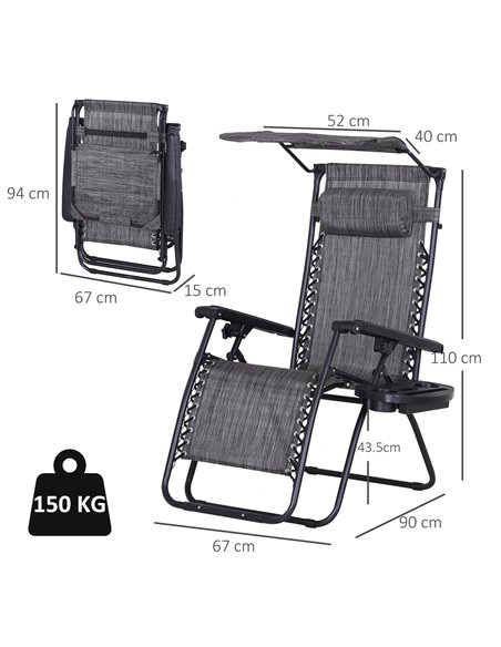 Outsunny 2 Piece Foldable Reclining Garden Chair with Headrest, Zero Gravity Deck Sun Lounger Seat Chair w/ Footrest, Armrest, C - pic 82266 | FastDaddyshop