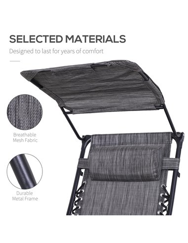 Outsunny 2 Piece Foldable Reclining Garden Chair with Headrest, Zero Gravity Deck Sun Lounger Seat Chair w/ Footrest, Armrest, C