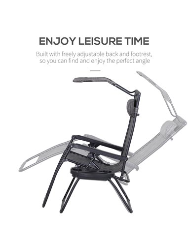 Outsunny 2 Piece Foldable Reclining Garden Chair with Headrest, Zero Gravity Deck Sun Lounger Seat Chair w/ Footrest, Armrest, C
