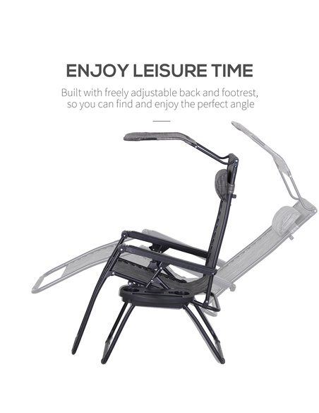 Outsunny 2 Piece Foldable Reclining Garden Chair with Headrest, Zero Gravity Deck Sun Lounger Seat Chair w/ Footrest, Armrest, C - pic 82270 | FastDaddyshop