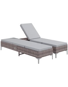 Outsunny Outdoor PE Rattan Sun Lounger Set of 2, Brown & Grey 862-P027