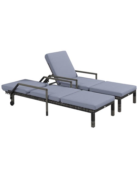 Outsunny Outdoor PE Rattan Sun Lounger Set of 2, Dark Grey 862-P028 - pic 82300 | FastDaddyshop