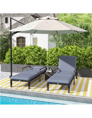 Outsunny Outdoor PE Rattan Sun Lounger Set of 2, Wicker Chaise Recliner Garden Chair with 5-Level Adjustable Backrest and 2 Whee