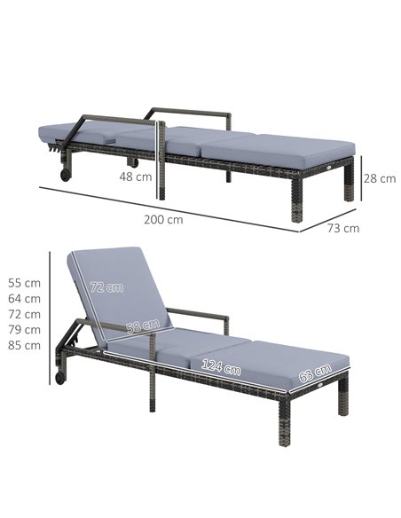 Outsunny Outdoor PE Rattan Sun Lounger Set of 2, Wicker Chaise Recliner Garden Chair with 5-Level Adjustable Backrest and 2 Whee - pic 82302 | FastDaddyshop