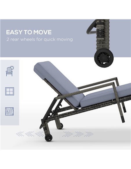 Outsunny Outdoor PE Rattan Sun Lounger Set of 2, Wicker Chaise Recliner Garden Chair with 5-Level Adjustable Backrest and 2 Whee - pic 82303 | FastDaddyshop