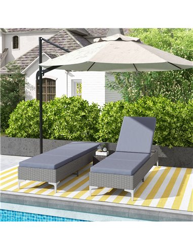 Outsunny Outdoor PE Rattan Sun Lounger Set of 2, Single Recliner Sunbed Daybed w/ Adjustable Backrest, Removeable Cushion