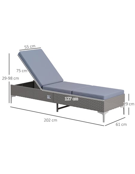 Outsunny Outdoor PE Rattan Sun Lounger Set of 2, Single Recliner Sunbed Daybed w/ Adjustable Backrest, Removeable Cushion - pic 82311 | FastDaddyshop