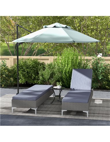 Outsunny Outdoor PE Rattan Sun Lounger Set of 2, Single Recliner Sunbed Daybed w/ Adjustable Backrest, Removeable Cushion