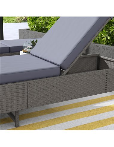 Outsunny Outdoor PE Rattan Sun Lounger Set of 2, Single Recliner Sunbed Daybed w/ Adjustable Backrest, Removeable Cushion
