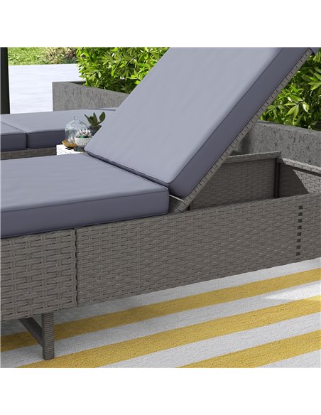 Outsunny Outdoor PE Rattan Sun Lounger Set of 2, Single Recliner Sunbed Daybed w/ Adjustable Backrest, Removeable Cushion - pic 82316 | FastDaddyshop