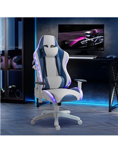 Vinsetto RGB LED Light Gaming Chair, PU Leather Thick Padding, with Removable Pillows Adjustable Height, 5 Wheels, White 2