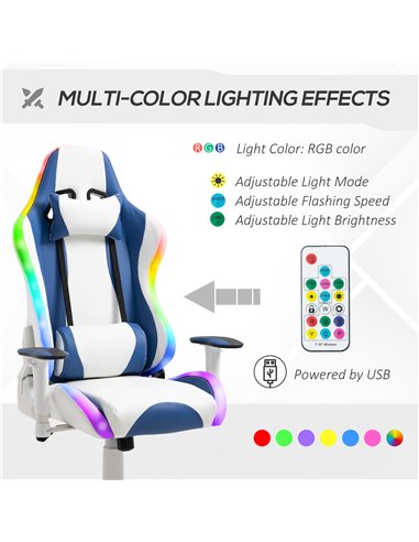 Vinsetto RGB LED Light Gaming Chair, PU Leather Thick Padding High Back Office Chair with Removable Pillows Adjustable Height 5 