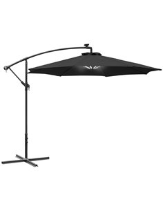 Outsunny 3(m) LED Banana Parasol with Solar Lights, Black 84D-066BK