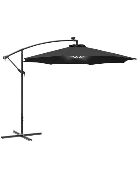 Outsunny 3(m) LED Banana Parasol with Solar Lights, Black 84D-066BK - pic 82417 | FastDaddyshop