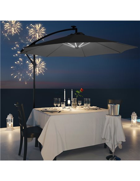 Outsunny 3(m) LED Banana Parasol Garden Cantilever Umbrella with Solar Lights, Crank Handle and Cross Base, Hanging Sun Shade, B - pic 82418 | FastDaddyshop