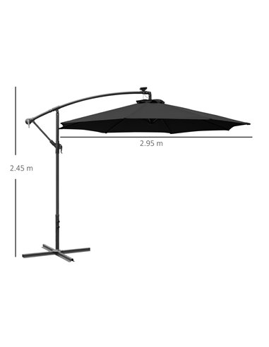Outsunny 3(m) LED Banana Parasol Garden Cantilever Umbrella with Solar Lights, Crank Handle and Cross Base, Hanging Sun Shade, B