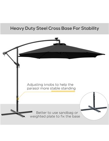 Outsunny 3(m) LED Banana Parasol Garden Cantilever Umbrella with Solar Lights, Crank Handle and Cross Base, Hanging Sun Shade, B