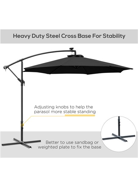 Outsunny 3(m) LED Banana Parasol Garden Cantilever Umbrella with Solar Lights, Crank Handle and Cross Base, Hanging Sun Shade, B - pic 82420 | FastDaddyshop