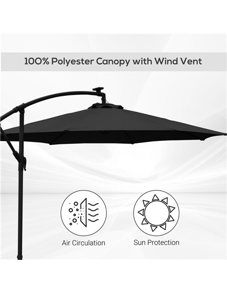 Outsunny 3(m) LED Banana Parasol Garden Cantilever Umbrella with Solar Lights, Crank Handle and Cross Base, Hanging Sun Shade, B - pic 82421 | FastDaddyshop