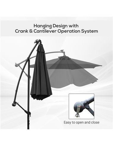 Outsunny 3(m) LED Banana Parasol Garden Cantilever Umbrella with Solar Lights, Crank Handle and Cross Base, Hanging Sun Shade, B