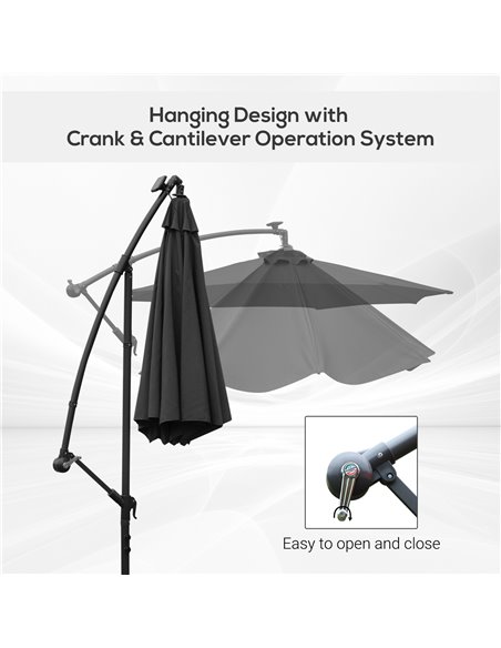 Outsunny 3(m) LED Banana Parasol Garden Cantilever Umbrella with Solar Lights, Crank Handle and Cross Base, Hanging Sun Shade, B - pic 82422 | FastDaddyshop