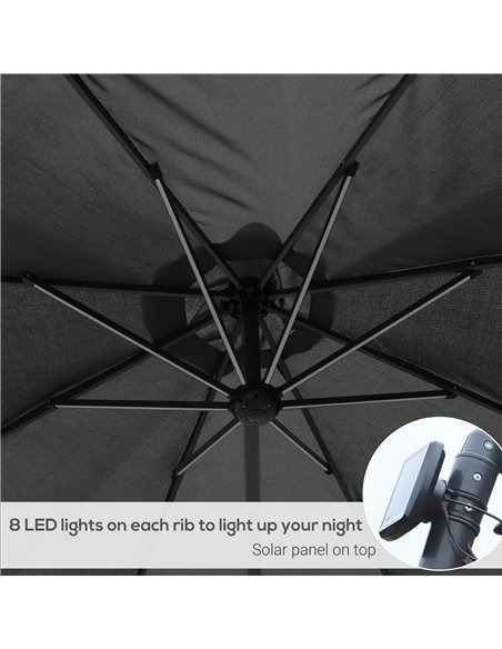 Outsunny 3(m) LED Banana Parasol Garden Cantilever Umbrella with Solar Lights, Crank Handle and Cross Base, Hanging Sun Shade, B - pic 82423 | FastDaddyshop