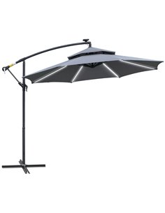 Outsunny 3(m) Cantilever Banana Parasol with LED Solar lights, Grey 84D-180GY