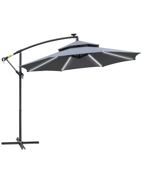 Outsunny 3(m) Cantilever Banana Parasol with LED Solar lights, Grey 84D-180GY - pic 82426 | FastDaddyshop