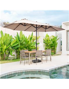 Outsunny 4.6m Garden Parasol Double-Sided Sun Umbrella with Stand, Tan 84D-P050 2