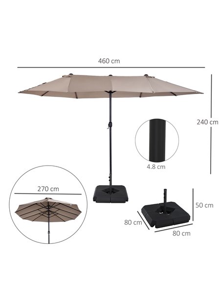 Outsunny 4.6m Garden Parasol Double-Sided Sun Umbrella Patio Market Shelter Canopy Shade with Umbrella Stand, Tan 84D-P050 - pic 82437 | FastDaddyshop