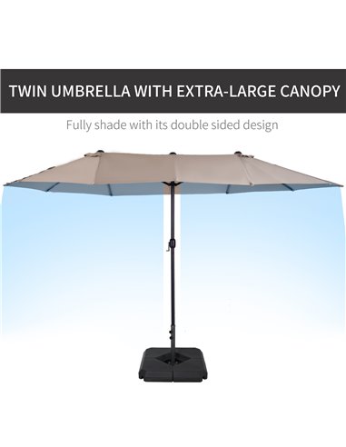 Outsunny 4.6m Garden Parasol Double-Sided Sun Umbrella Patio Market Shelter Canopy Shade with Umbrella Stand, Tan 84D-P050