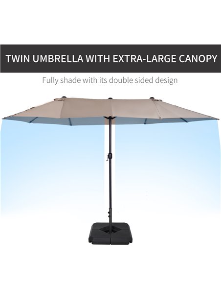 Outsunny 4.6m Garden Parasol Double-Sided Sun Umbrella Patio Market Shelter Canopy Shade with Umbrella Stand, Tan 84D-P050 - pic 82438 | FastDaddyshop