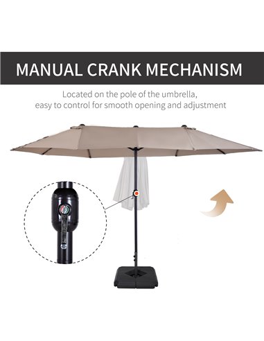 Outsunny 4.6m Garden Parasol Double-Sided Sun Umbrella Patio Market Shelter Canopy Shade with Umbrella Stand, Tan 84D-P050
