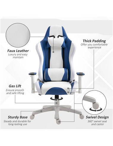 Vinsetto RGB LED Light Gaming Chair, PU Leather Thick Padding High Back Office Chair with Removable Pillows Adjustable Height 5 