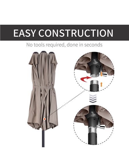 Outsunny 4.6m Garden Parasol Double-Sided Sun Umbrella Patio Market Shelter Canopy Shade with Umbrella Stand, Tan 84D-P050 - pic 82440 | FastDaddyshop