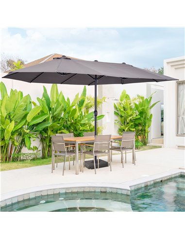 Outsunny 4.6m Garden Parasol Double-Sided Sun Umbrella Patio Market Shelter Canopy Shade with Umbrella Stand, Grey
