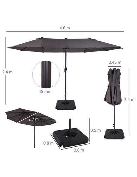 Outsunny 4.6m Garden Parasol Double-Sided Sun Umbrella Patio Market Shelter Canopy Shade with Umbrella Stand, Grey - pic 82446 | FastDaddyshop