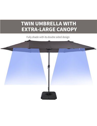 Outsunny 4.6m Garden Parasol Double-Sided Sun Umbrella Patio Market Shelter Canopy Shade with Umbrella Stand, Grey
