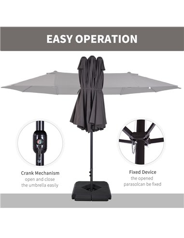 Outsunny 4.6m Garden Parasol Double-Sided Sun Umbrella Patio Market Shelter Canopy Shade with Umbrella Stand, Grey