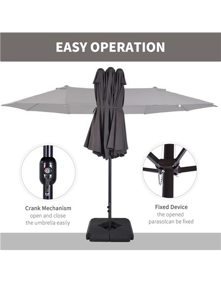 Outsunny 4.6m Garden Parasol Double-Sided Sun Umbrella Patio Market Shelter Canopy Shade with Umbrella Stand, Grey - pic 82448 | FastDaddyshop