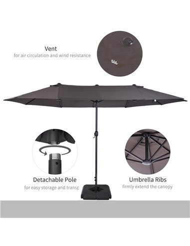 Outsunny 4.6m Garden Parasol Double-Sided Sun Umbrella Patio Market Shelter Canopy Shade with Umbrella Stand, Grey