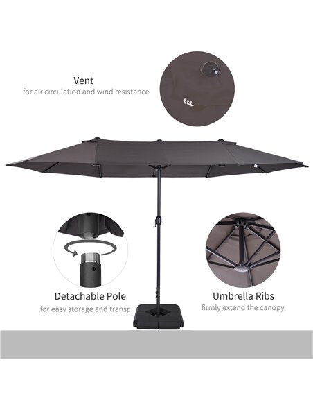 Outsunny 4.6m Garden Parasol Double-Sided Sun Umbrella Patio Market Shelter Canopy Shade with Umbrella Stand, Grey - pic 82449 | FastDaddyshop