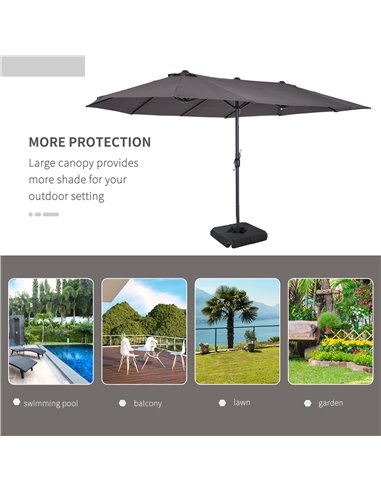 Outsunny 4.6m Garden Parasol Double-Sided Sun Umbrella Patio Market Shelter Canopy Shade with Umbrella Stand, Grey