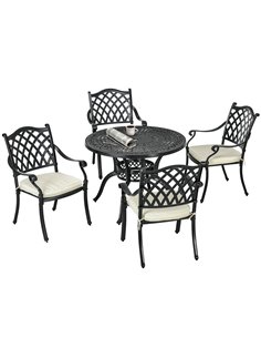 Outsunny Cast Aluminium 4 Seater Outdoor Dining Set with Cushions, Black 84B-786V70BK