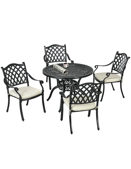 Outsunny Cast Aluminium 4 Seater Outdoor Dining Set with Cushions, Black 84B-786V70BK - pic 82471 | FastDaddyshop