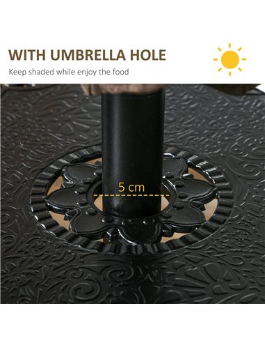 Outsunny Cast Aluminium 4 Seater Outdoor Dining Set with Cushions Parasol Hole Black 84B-786V70BK