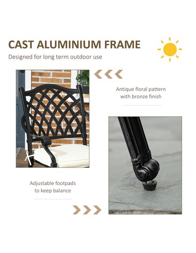 Outsunny Cast Aluminium 4 Seater Outdoor Dining Set with Cushions Parasol Hole Black 84B-786V70BK